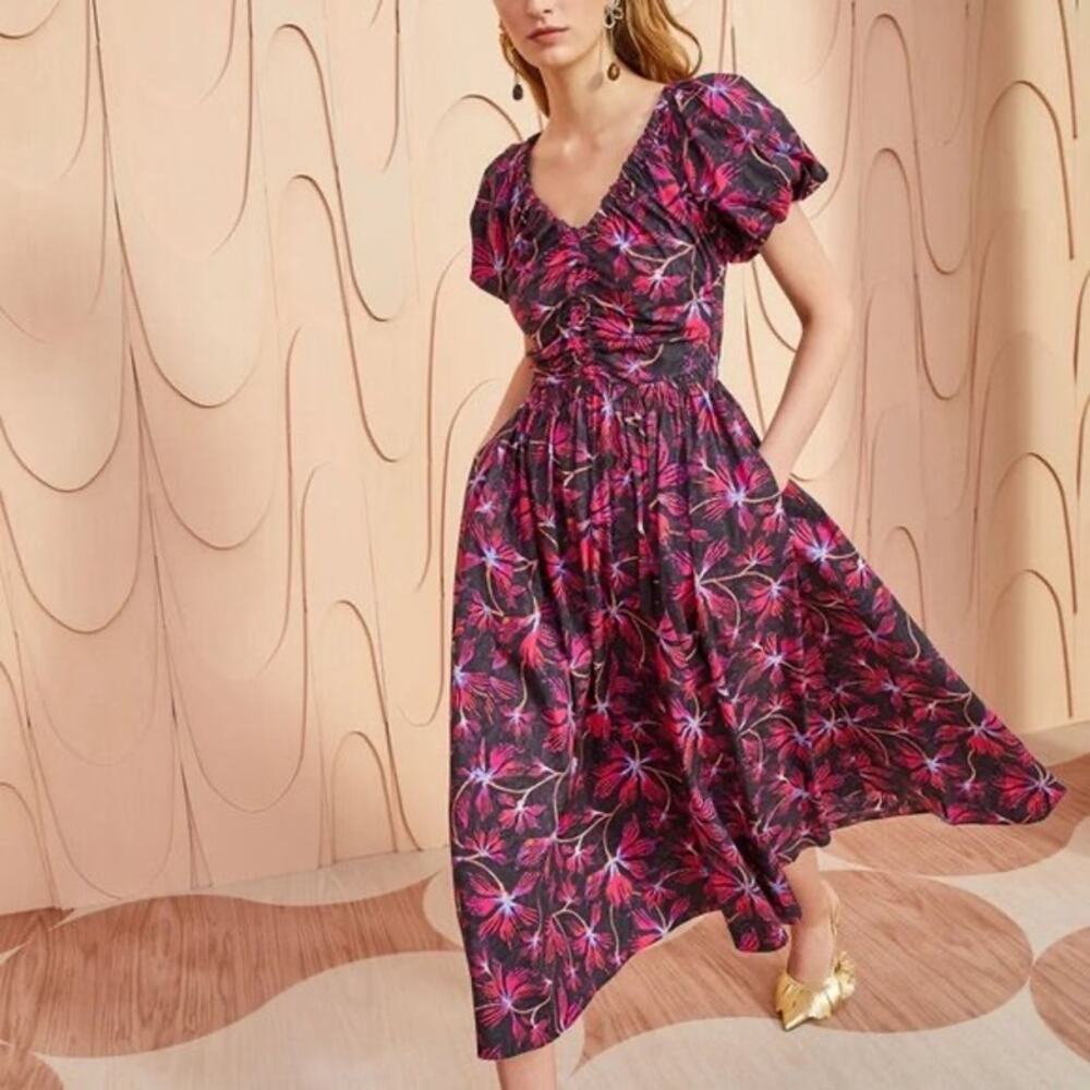 NWT Ulla Johnson Cecile Dress Midi Zinnia Puff Sleeve Bohemian Floral Cotton 4